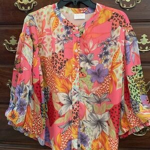 Fate Vibrant Pink Floral Button-Up Blouse